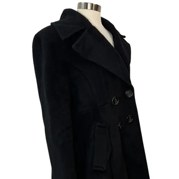 BCBGeneration Classic Black Wool Blend Winter Pea Coat SZ LARGE - Picture 6 of 14